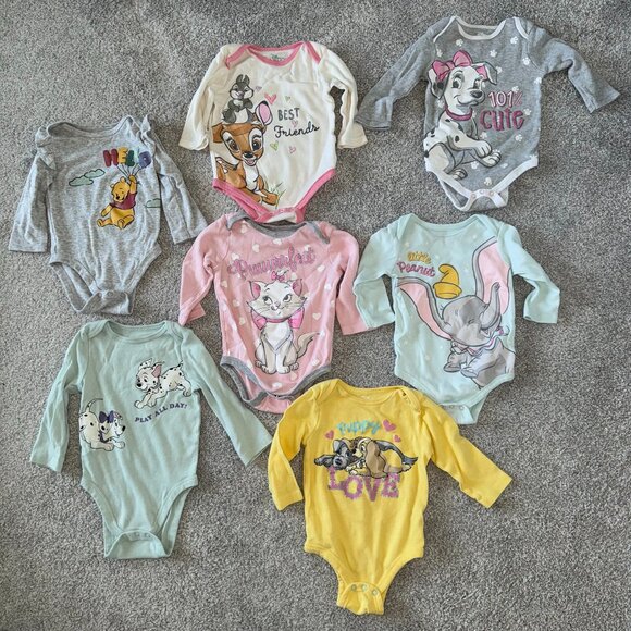 7 Long Sleeve Disney Onesies (Girls 12 months) - Picture 1 of 6